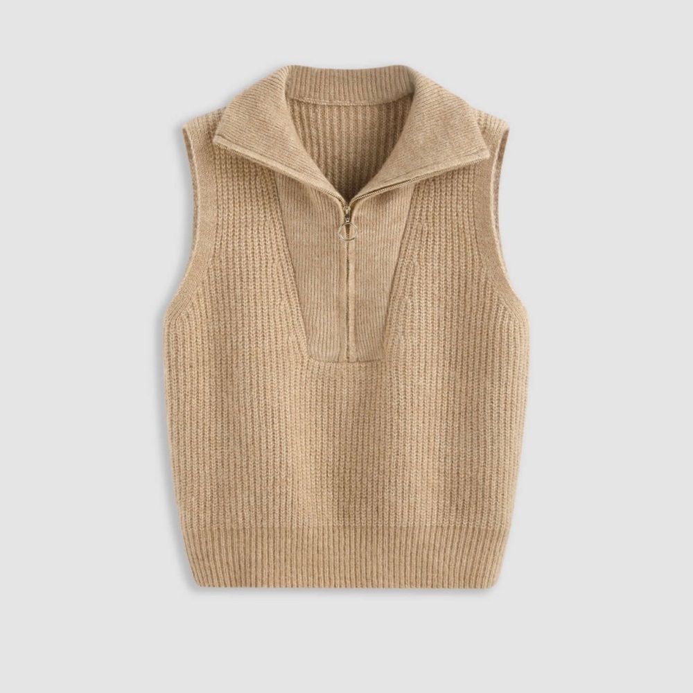Solid Zip Up Knitted Vest